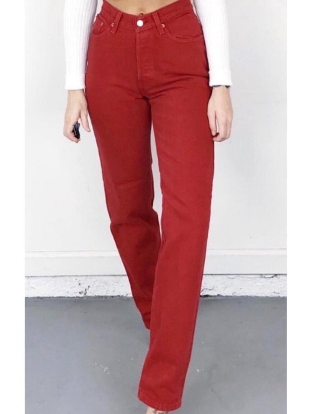 Vintage Levis 501 Jeans Women 28 Red Selvedge Button Fly Straight Leg Made in US